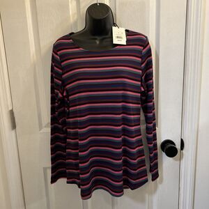 NWT The Nines By Hatch Womens Maternity Long Sleeve Burgundy Striped Size L